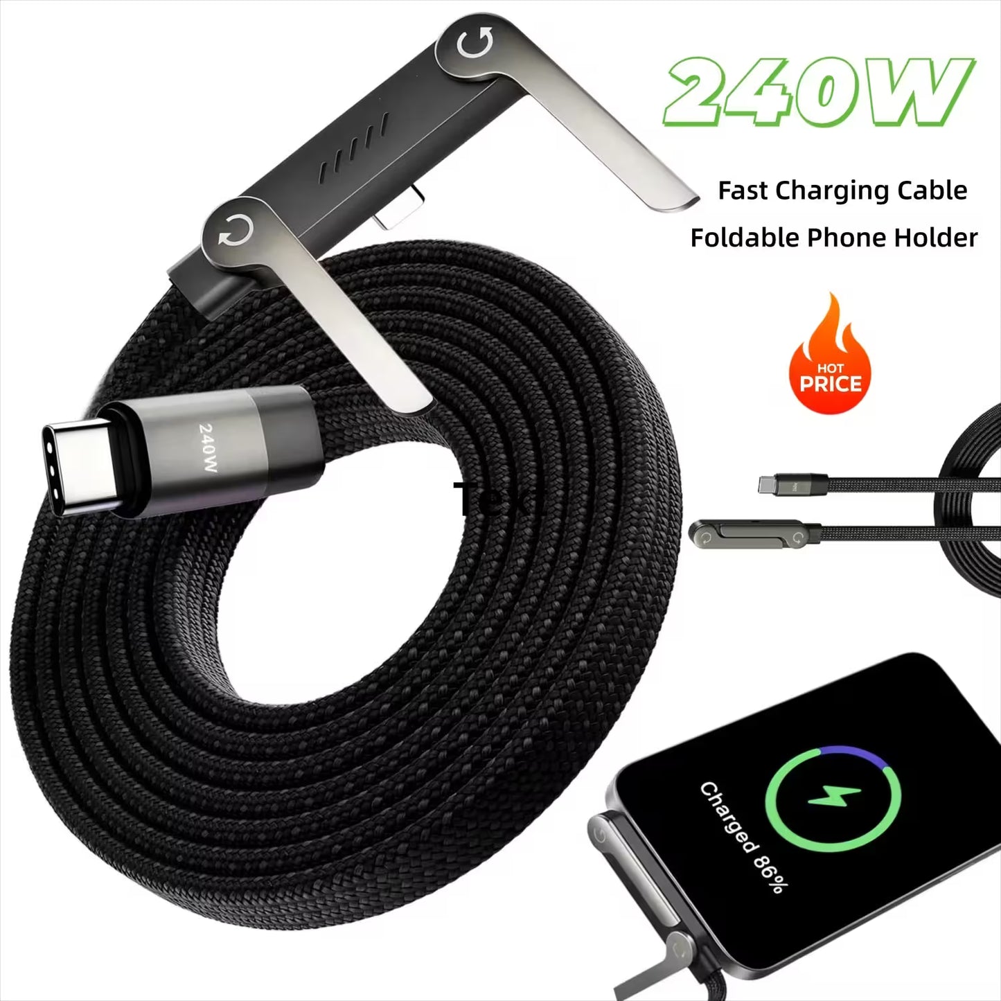 240W Ultra-Fast Type-C Cable with Adjustable Phone Stand - KATRADA™