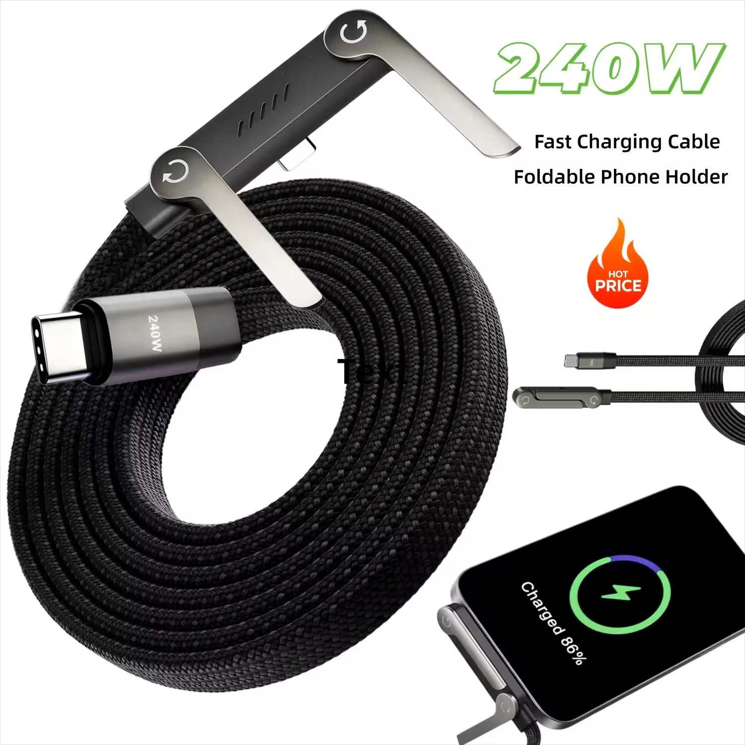 240W Ultra-Fast Type-C Cable with Adjustable Phone Stand - KATRADA™