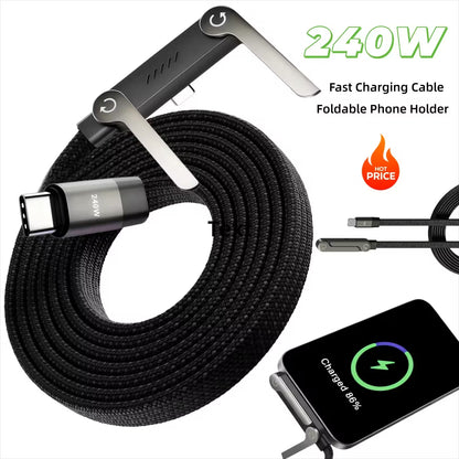240W Ultra-Fast Type-C Cable with Adjustable Phone Stand - KATRADA™